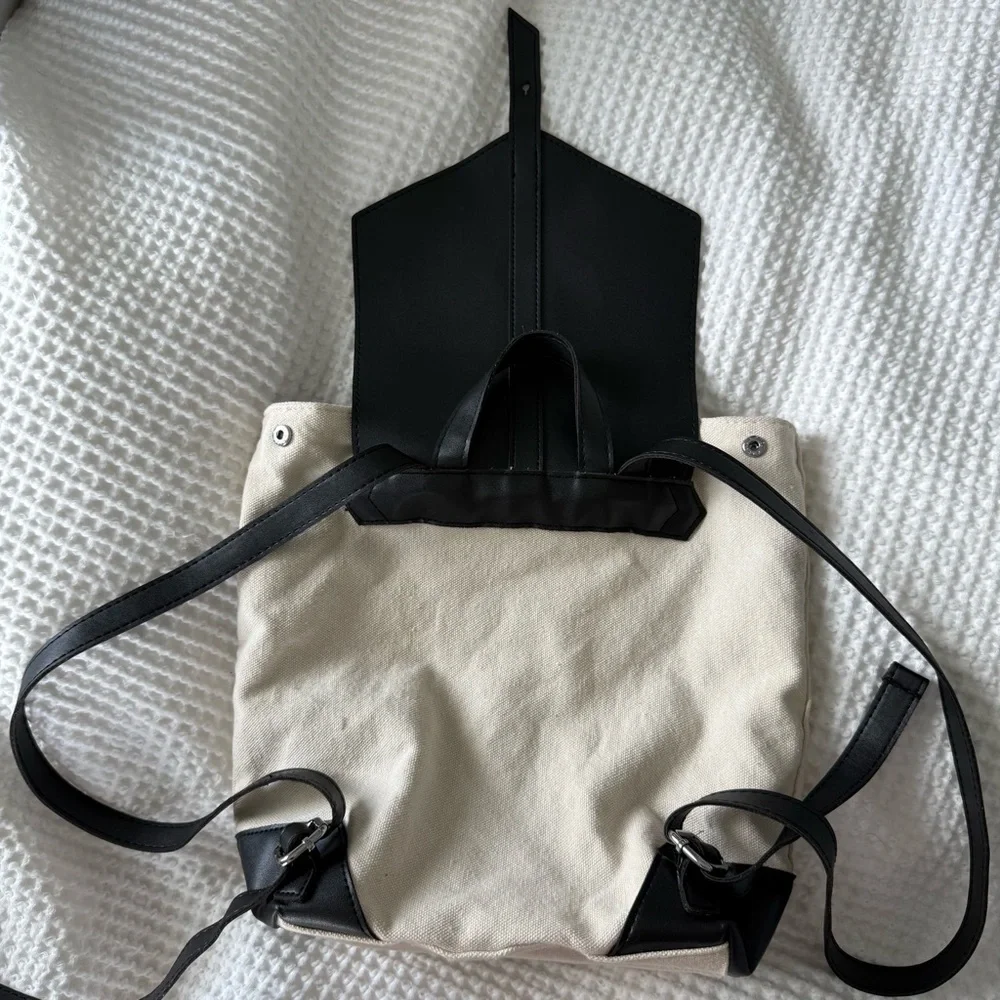 Deux Lux Canvas & Vegan Leather Backpack – Cream & Black - Picture 9 of 13